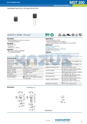 0034.6602 datasheet - Subminiature Fuse, 8.5 mm, Time-Lag T, 250 VAC, 35 A