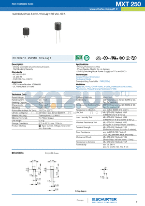 0034.6915 datasheet - Subminiature Fuse, 8.5 mm, Time-Lag T, 250 VAC, 100 A