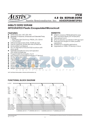 AS4DDR264M72PBG datasheet - 64Mx72 DDR2 SDRAM iNTEGRATED Plastic Encapsulated Microcircuit