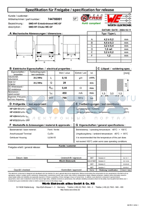 744766001 datasheet - SMD-RF-Choke WE-GF