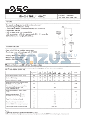 1N4006 datasheet - CURRENT 1.0 Ampere VOLTAGE 50 to 1000 Volts