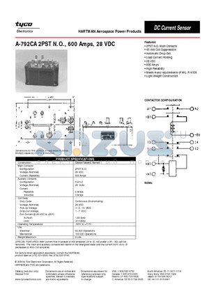 A-792CA datasheet - A-792CA 2PST N.O., 600 Amps, 28 VDC