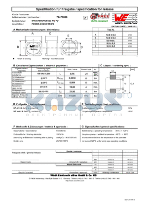 74477008 datasheet - POWER-CHOKE WE-PD