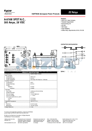 A-876M datasheet - A-876M SPDT N.C., 300 Amps, 28 VDC