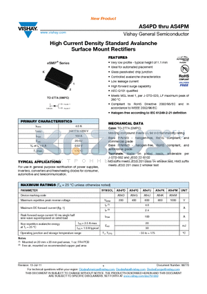 AS4PM datasheet - High Current Density Standard Avalanche Surface Mount Rectifiers