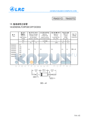 1N4006G datasheet - 1A GENERAL PURPOSE GPP DIODES