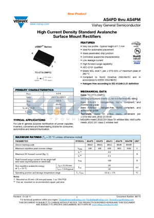 AS4PJ datasheet - High Current Density Standard Avalanche Surface Mount Rectifiers