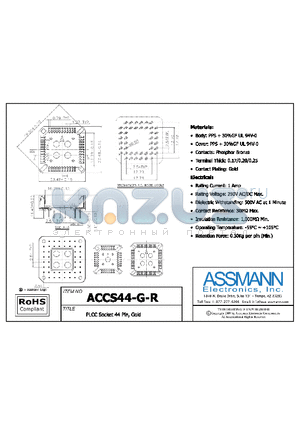 A-CCS44-G-R datasheet - PLCC SOCKET 44 PIN, GOLD