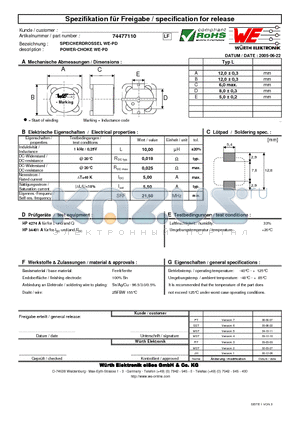 74477110 datasheet - POWER-CHOKE WE-PD