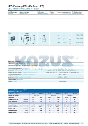 0035.7022 datasheet - LED-Fassung PBL (fur 3mm LED)