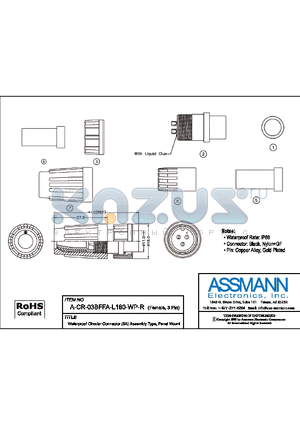 A-CR-03BFFA-L180-WP-R datasheet - WATERPROOF CIRCULAR CONNECTOR (5A) ASSEMBLY TYPE, PANEL MOUNT