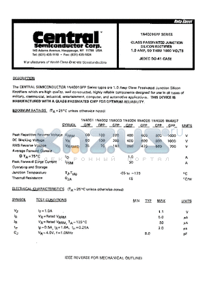 1N4006GPP datasheet - GLASS PASSIVATED JUNCTION SILICON RECTIFIER 1.0 AMP, 50 THRU 1000 VOLTS