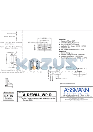 A-DF09LL-WP-R datasheet - D-SUB CONNECTOR WATERPROOF