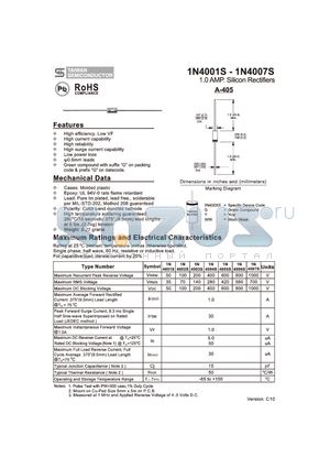 1N4006S datasheet - 1.0 AMP. Silicon Rectifiers