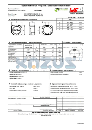 7447714681 datasheet - POWER INDUCTOR WE-PD 1050