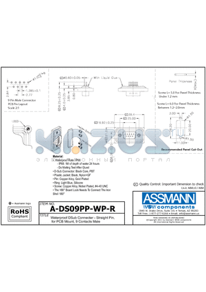 A-DS09PP-WP-R datasheet - WATERPROOF DSUB CONNECTER