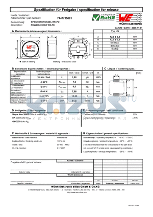 7447715001 datasheet - POWER-CHOKE WE-PD