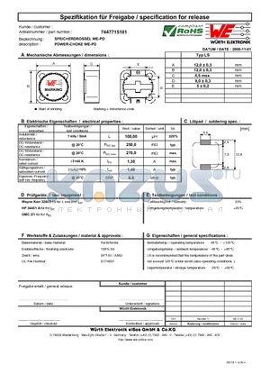 7447715101 datasheet - POWER-CHOKE WE-PD