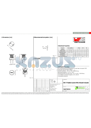 7447720151 datasheet - WE-TI Radial Leaded Wire Wound Inductor