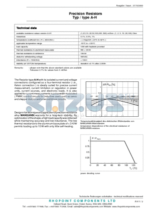 A-H2 datasheet - Precision Resistors