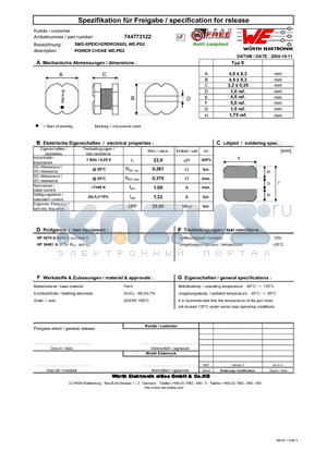 744773122 datasheet - POWER CHOKE WE-PD2