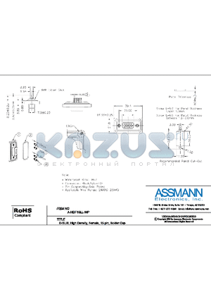 A-HDF15LL-WP datasheet - D-SUB, HIGH DENSITY, FEMALE