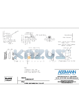 A-HDS15AA-WP-R datasheet - D-SUB, HIGH DENSITY, MALE, 15PIN, 90