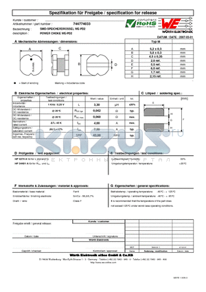 744774033 datasheet - POWER CHOKE WE-PD2