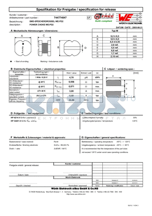 744774047 datasheet - POWER CHOKE WE-PD2