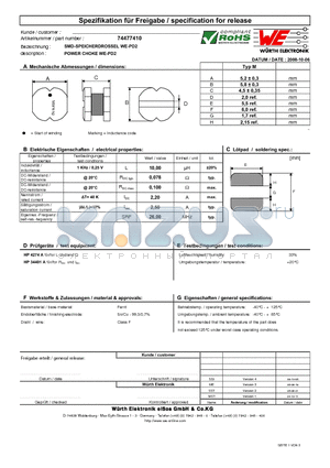 74477410 datasheet - POWER CHOKE WE-PD2