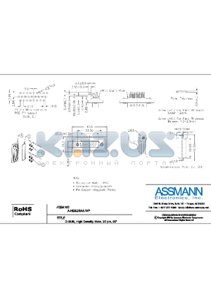 A-HDS26AA-WP datasheet - D-SUB, HIGH DENSITY