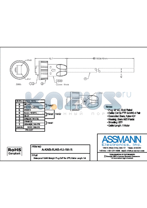 A-KAB-RJ45-4U-1M-R datasheet - WATERPROOF RJ45 STRAIGHT PLUG CAT 5E UTP, CABLE LENGTH 1M