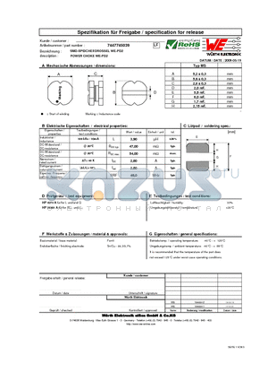 7447745039 datasheet - POWER CHOKE WE-PD2