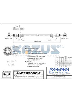 A-MCSSP60005-R datasheet - CAT.6 SFTP PATCH CABLE