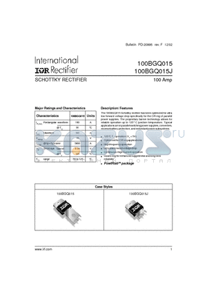 100BGQ015J datasheet - SCHOTTKY RECTIFIER