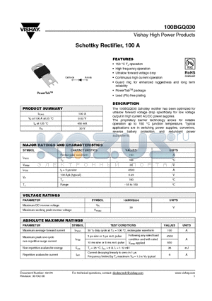 100BGQ030 datasheet - Schottky Rectifier, 100 A
