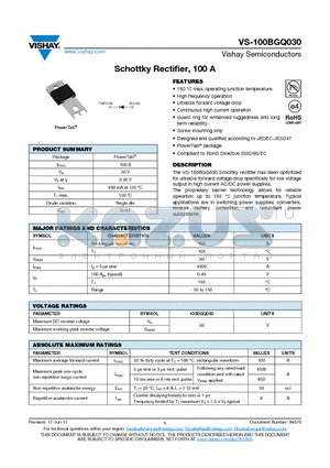 100BGQ030 datasheet - Schottky Rectifier, 100 A