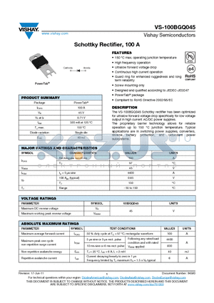 100BGQ045 datasheet - Schottky Rectifier, 100 A