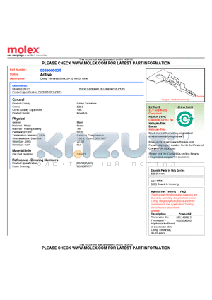 0039000034 datasheet - Crimp Terminal 5394, 20-22 AWG, Reel