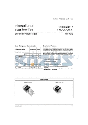 100BGQ015 datasheet - SCHOTTKY RECTIFIER