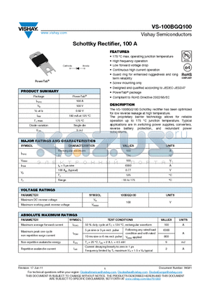 100BGQ100 datasheet - Schottky Rectifier, 100 A