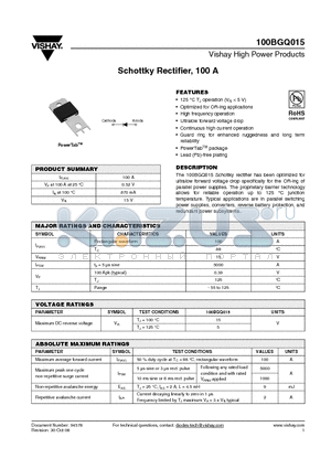 100BGQ015 datasheet - Schottky Rectifier, 100 A