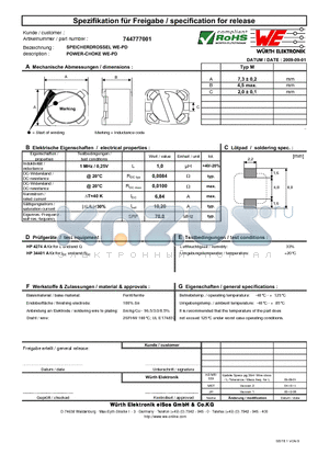 744777001 datasheet - POWER-CHOKE WE-PD