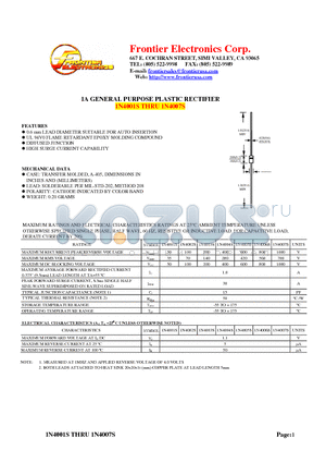 1N4007S datasheet - 1A GENERAL PURPOSE PLASTIC RECTIFIER