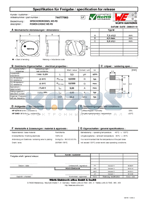 744777003 datasheet - POWER-CHOKE WE-PD