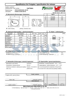 744778003 datasheet - POWER-CHOKE WE-PD