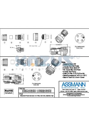 A-P04BMMA-S180-WP-R datasheet - WATERPROOF POWER CONNECTOR 4 & 7 PINS (12A & 8A), ASSEMBLY TYPE