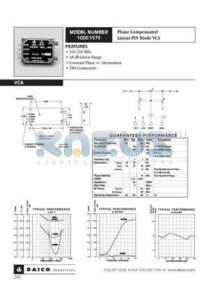 100C1575 datasheet - Phase Compensated Linear PIN Diode VCA