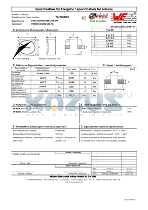 7447785001 datasheet - POWER-CHOKE WE-PD