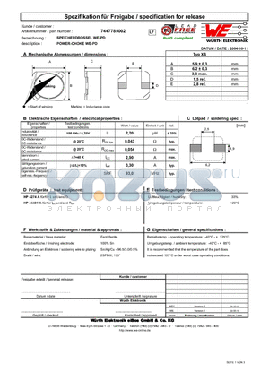 7447785002 datasheet - POWER-CHOKE WE-PD